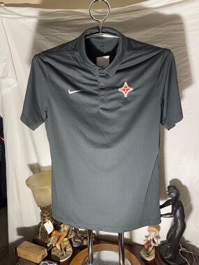 Nike Men's Charcoal Polo with Red Crest and White Swoosh